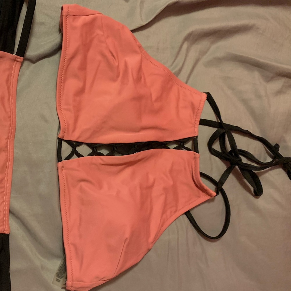mauve high neck swim top